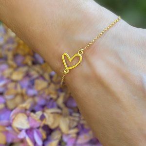 🎉NWT Full Circle Adjustable Slide Bead Box Chain Gold Minimal Heart Bracelet